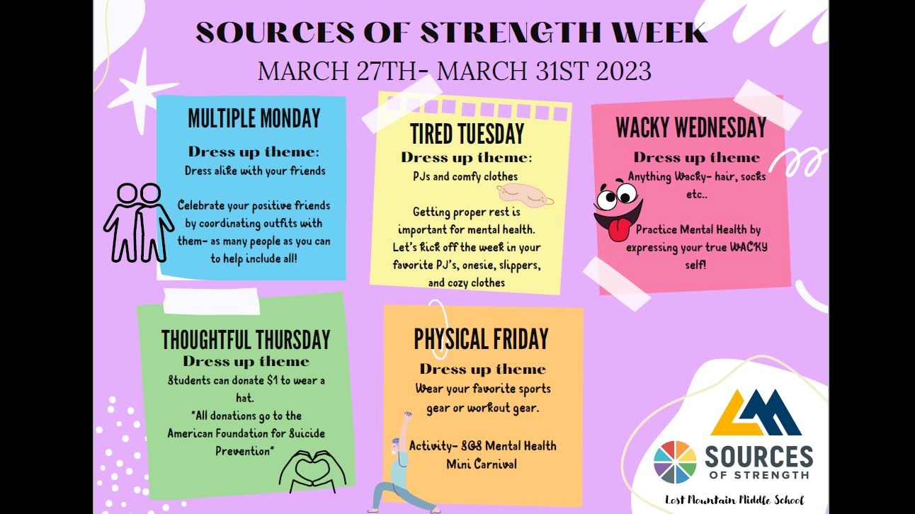 Sources of Strength Week at a Glance purple background